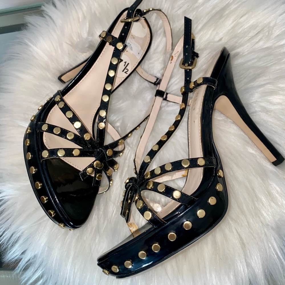 NEW! Nine West Studded Black & Gold Strappy Heel Sandal
